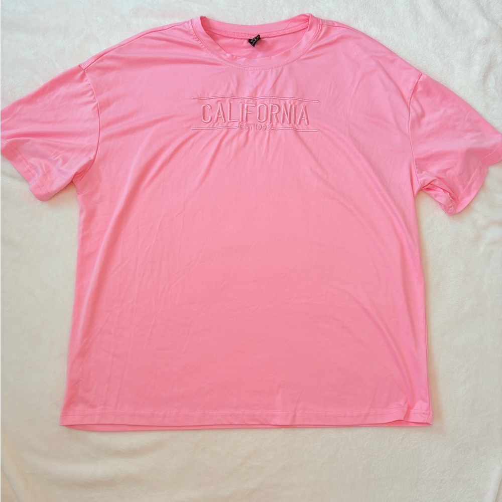 SHEIN Pink Short Sleeve Tee Casual Crew Neck